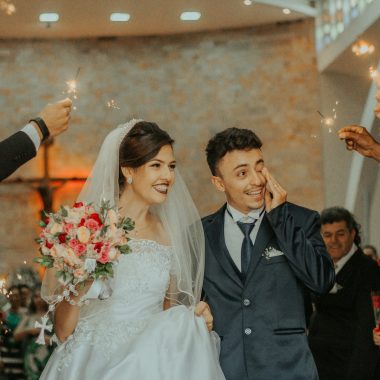 smiling bride and groom