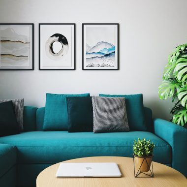 black and white throw pillows on white couch